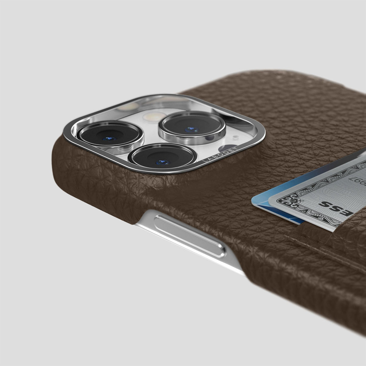 Dark Brown iPhone 13 Pro Max Card Case Calf with Steel Metal -5 | Dark-Brown-Steel