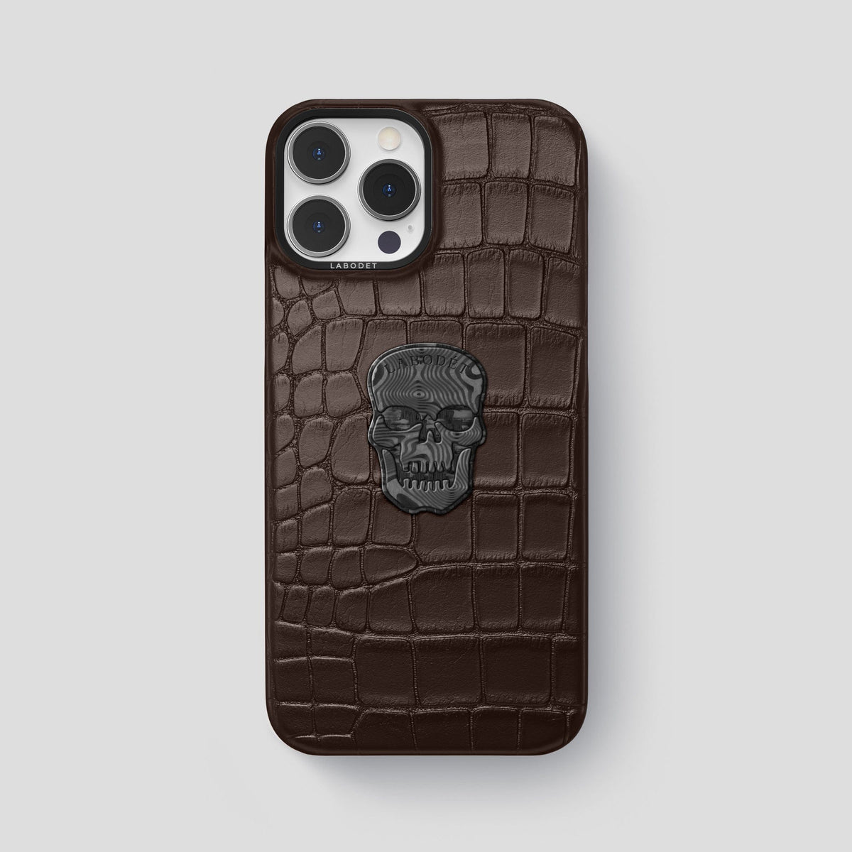 Dark Brown iPhone 13 Pro Max Classic Case Alligator with Black Metal -1 | Dark-Brown-Black