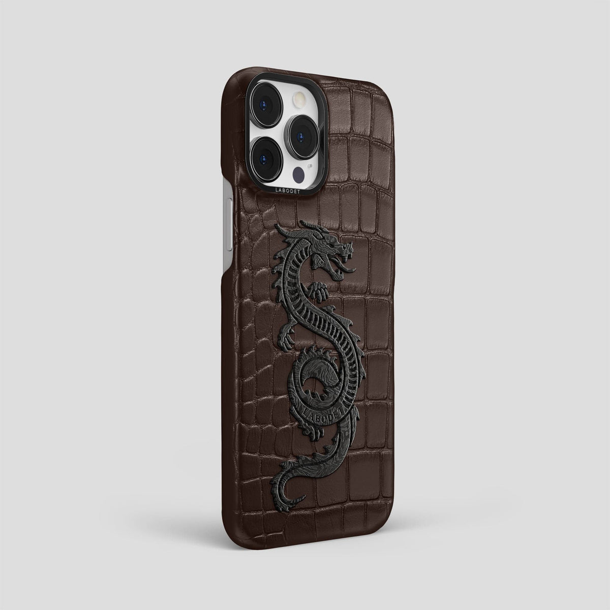 Dark Brown iPhone 13 Pro Max Classic Case Alligator with Black Metal -2 | Dark-Brown-Black