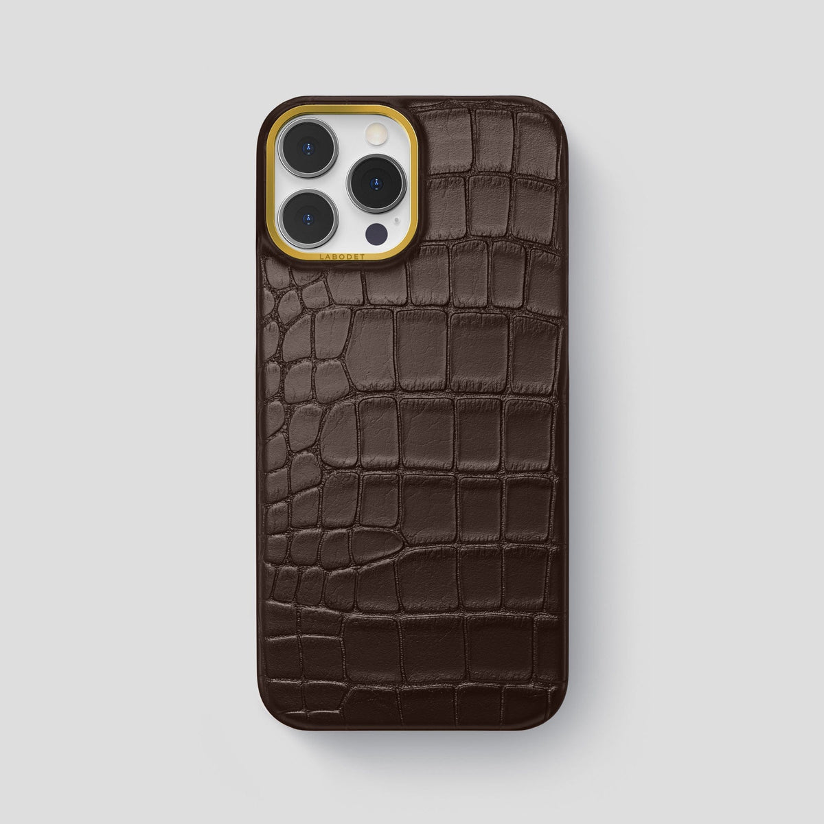 Dark Brown iPhone 13 Pro Max Classic Case Alligator with Gold Metal -1 | Dark-Brown-Gold