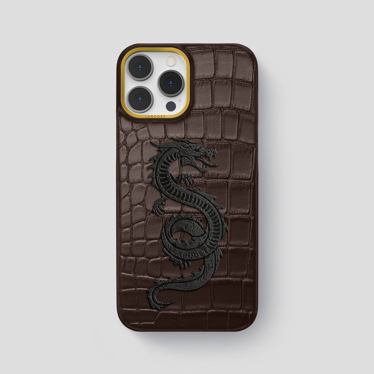Dark Brown iPhone 13 Pro Max Classic Case Alligator with Gold Metal -1 | Dark-Brown-Gold