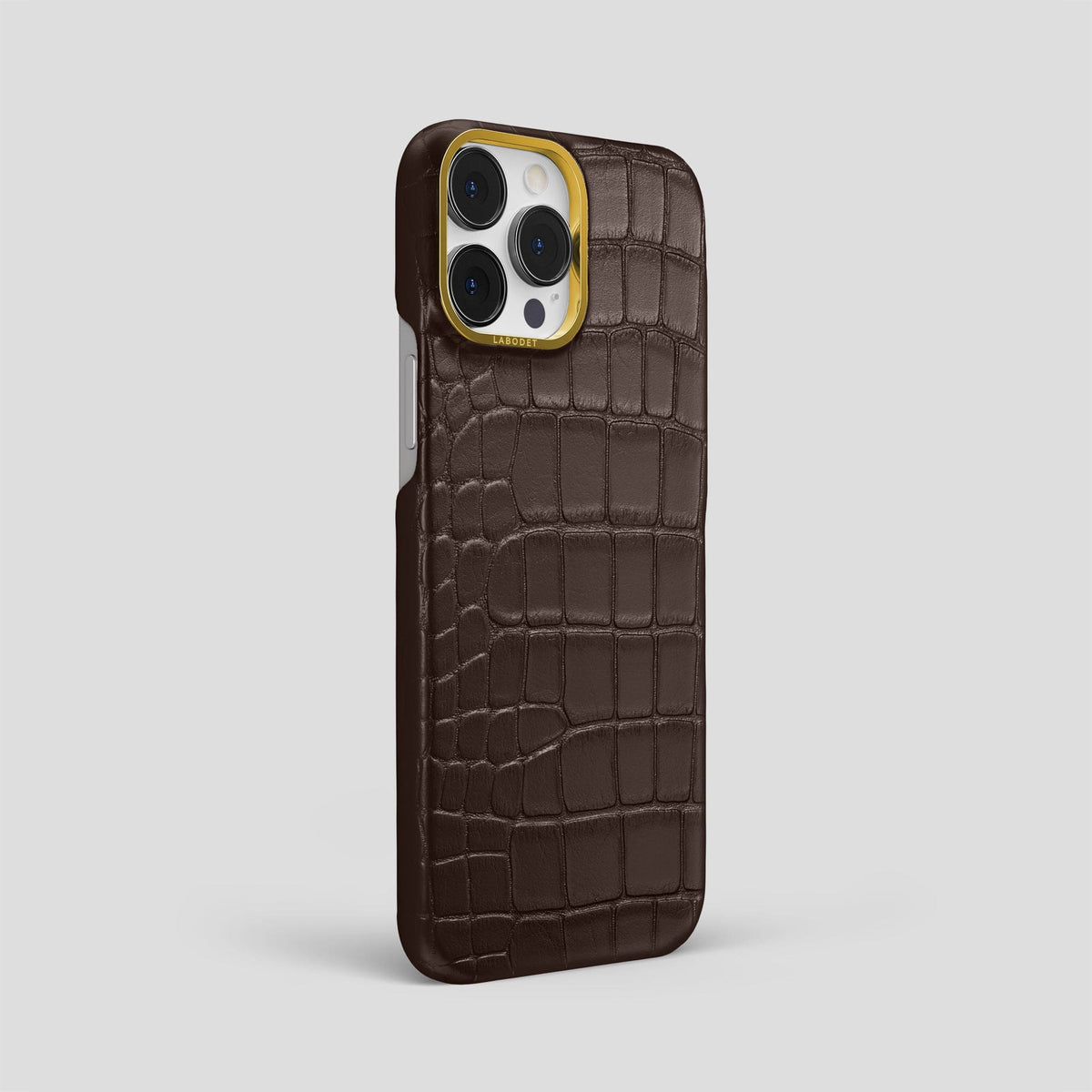 Dark Brown iPhone 13 Pro Max Classic Case Alligator with Gold Metal -2 | Dark-Brown-Gold