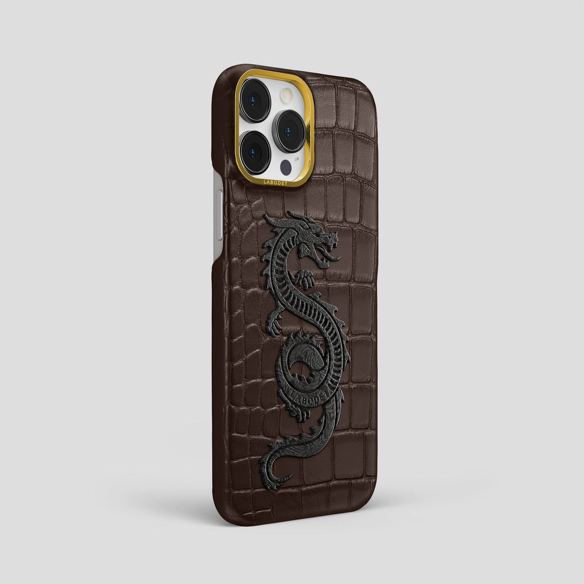 Dark Brown iPhone 13 Pro Max Classic Case Alligator with Gold Metal -2 | Dark-Brown-Gold