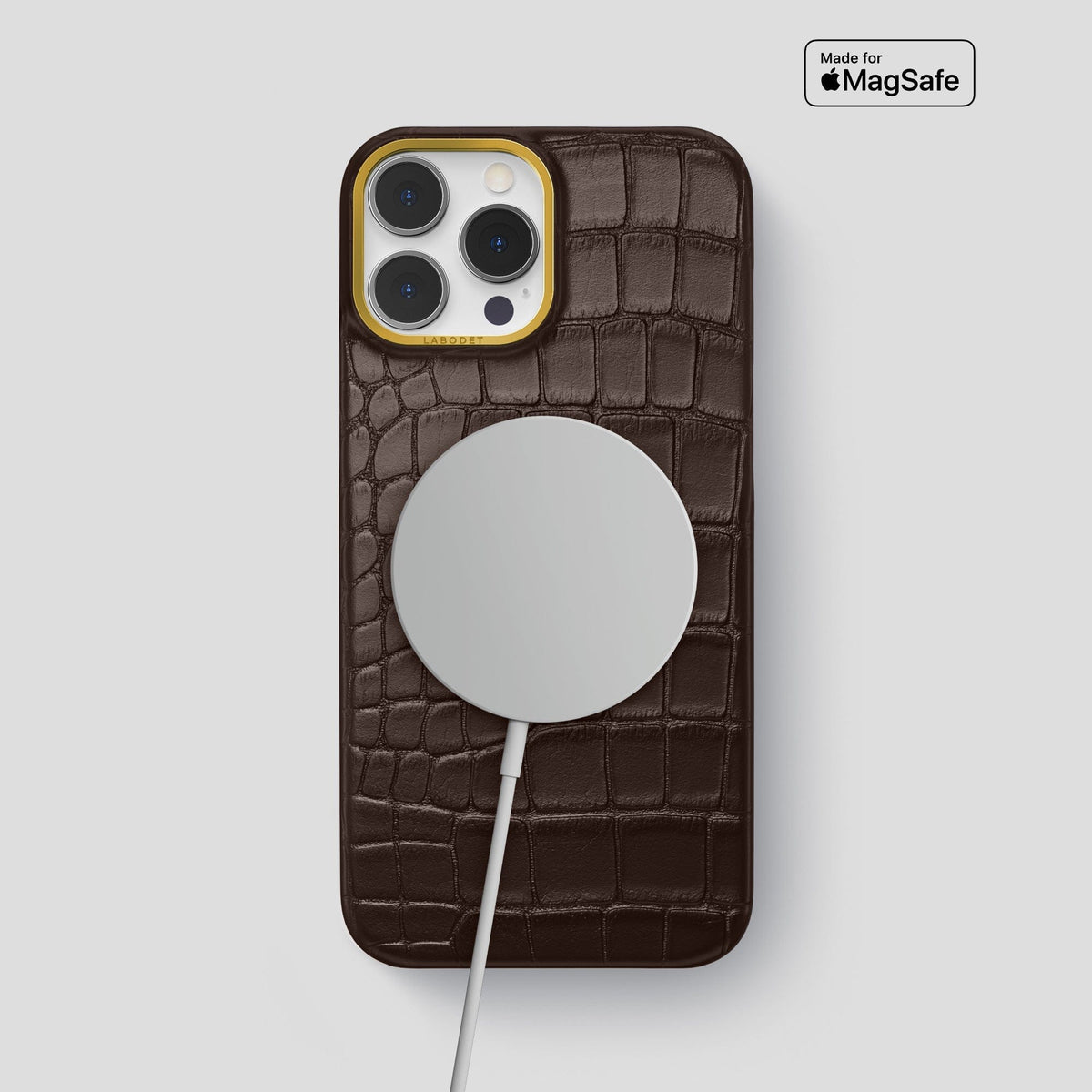 Dark Brown iPhone 13 Pro Max Classic Case Alligator with Gold Metal -4 | Dark-Brown-Gold