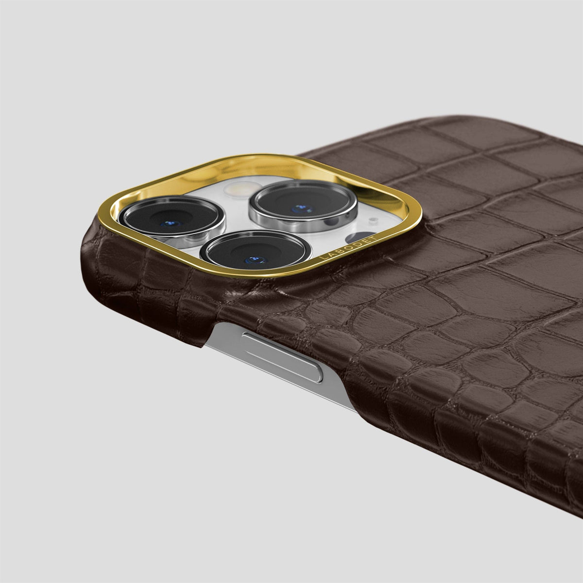 Dark Brown iPhone 13 Pro Max Classic Case Alligator with Gold Metal -5 | Dark-Brown-Gold
