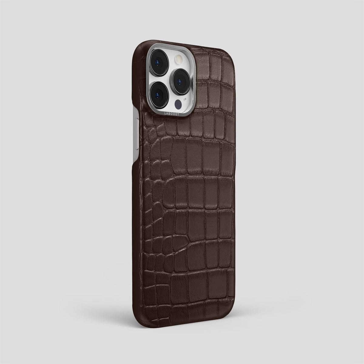 Dark Brown iPhone 13 Pro Max Classic Case Alligator with Steel Metal -2 | Dark-Brown-Steel