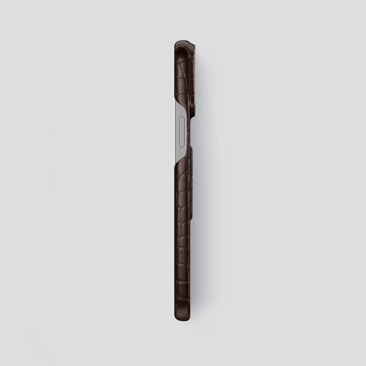 Dark Brown iPhone 13 Pro Max Classic Case Alligator with Steel Metal -3 | Dark-Brown-Steel