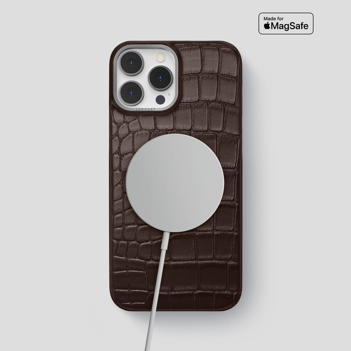 Dark Brown iPhone 13 Pro Max Classic Case Alligator with Steel Metal -4 | Dark-Brown-Steel