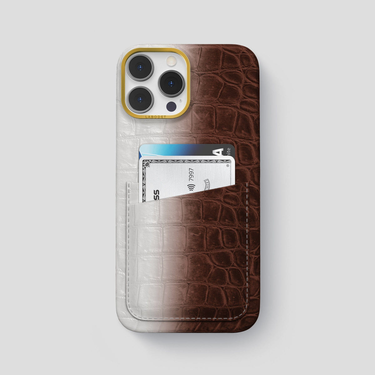 Dark Brown iPhone 13 Pro Max Himalaya Card Case with Gold Metal -1 | Dark-Brown-Gold