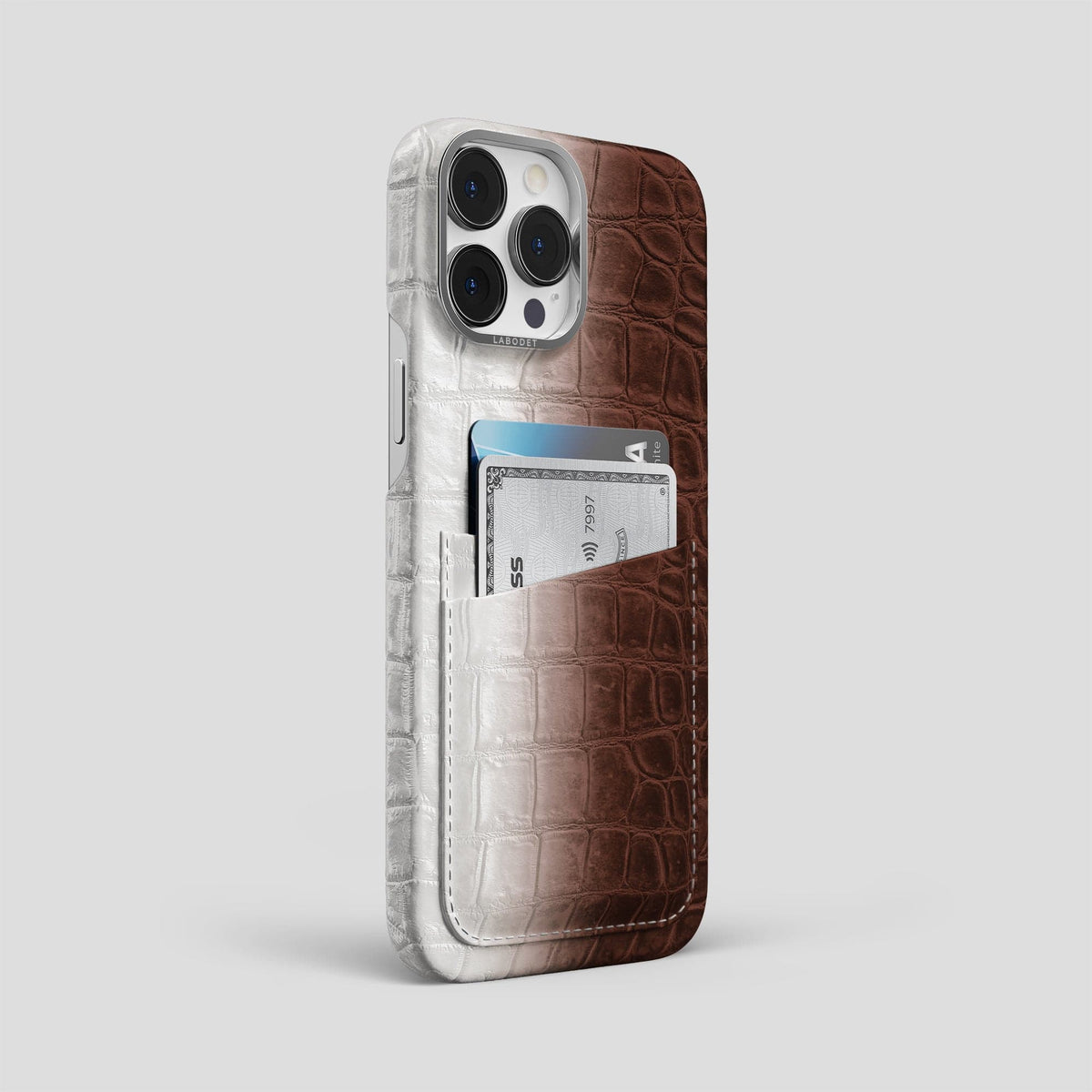 Dark Brown iPhone 13 Pro Max Himalaya Card Case with Steel Metal -2 | Dark-Brown-Steel