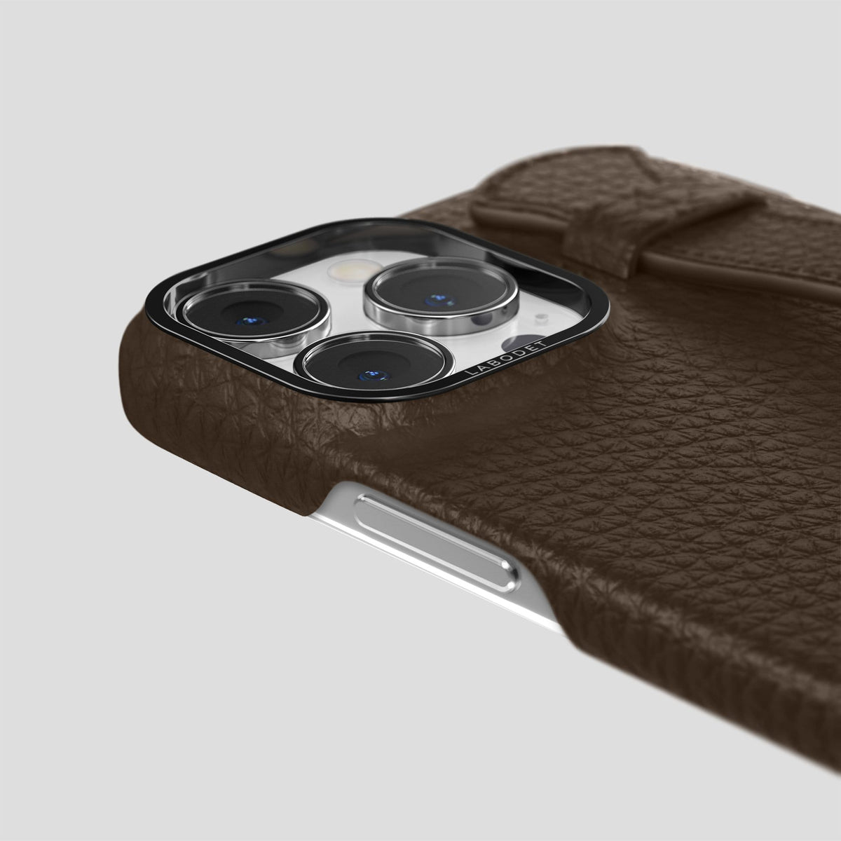 Dark Brown iPhone 13 Pro Max Strap Case Calf with Black Metal -6 | Dark-Brown-Black