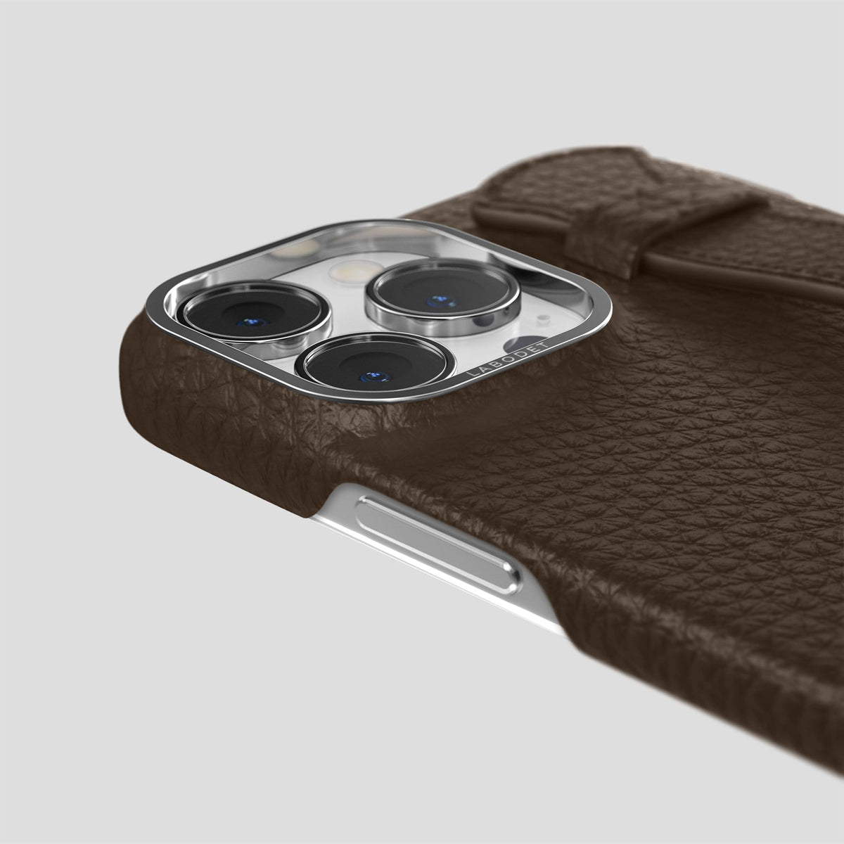 Dark Brown iPhone 13 Pro Max Strap Case Calf with Steel Metal -6 | Dark-Brown-Steel