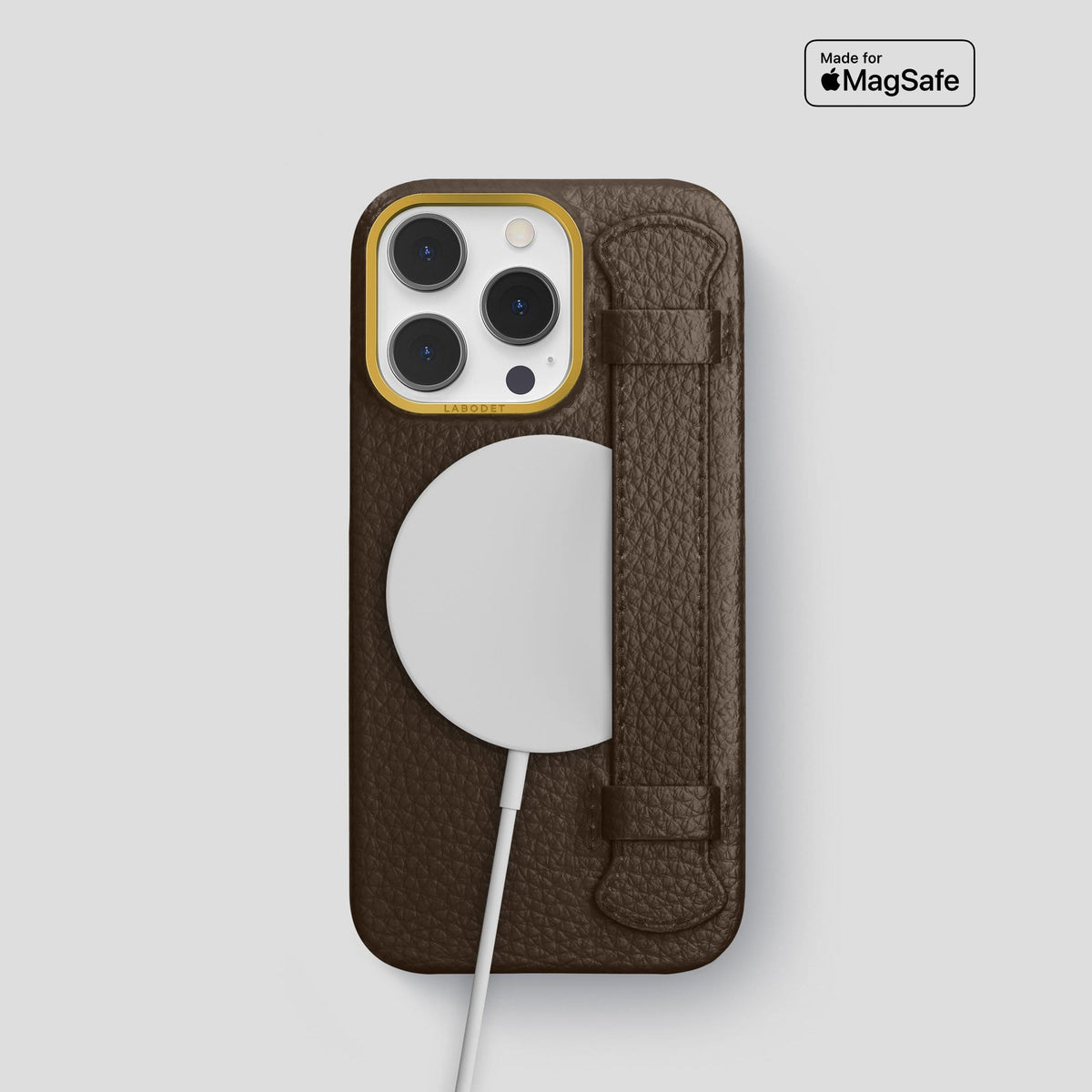 Dark Brown iPhone 13 Pro Strap Case Calf with Gold Metal -5 | Dark-Brown-Gold