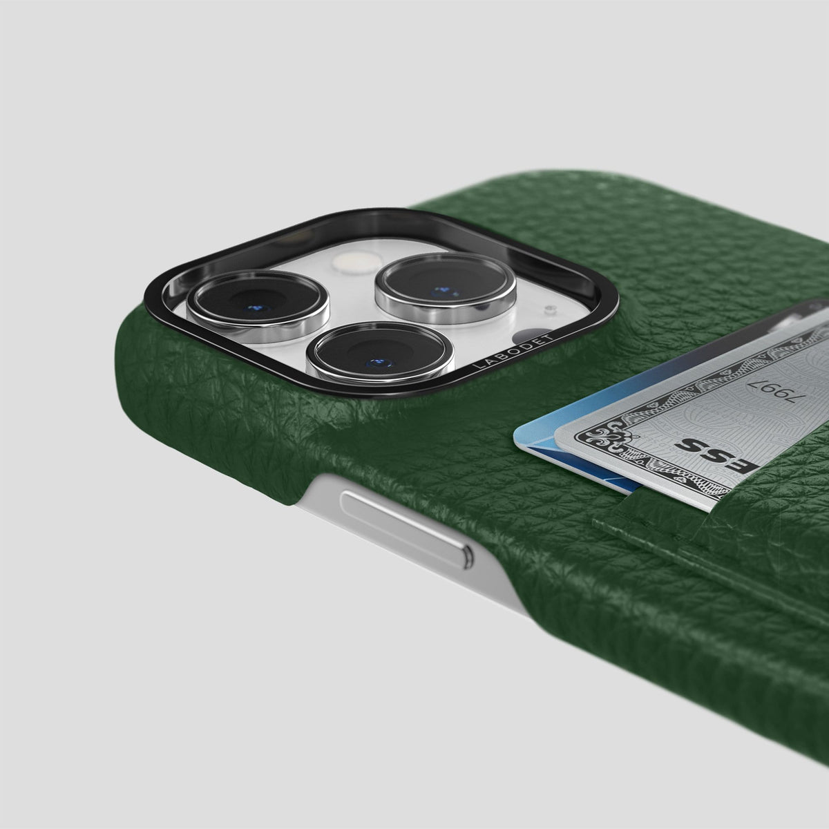 Dark Green iPhone 13 Pro Card Case Calf with Black Metal -5 | Dark-Green-Black