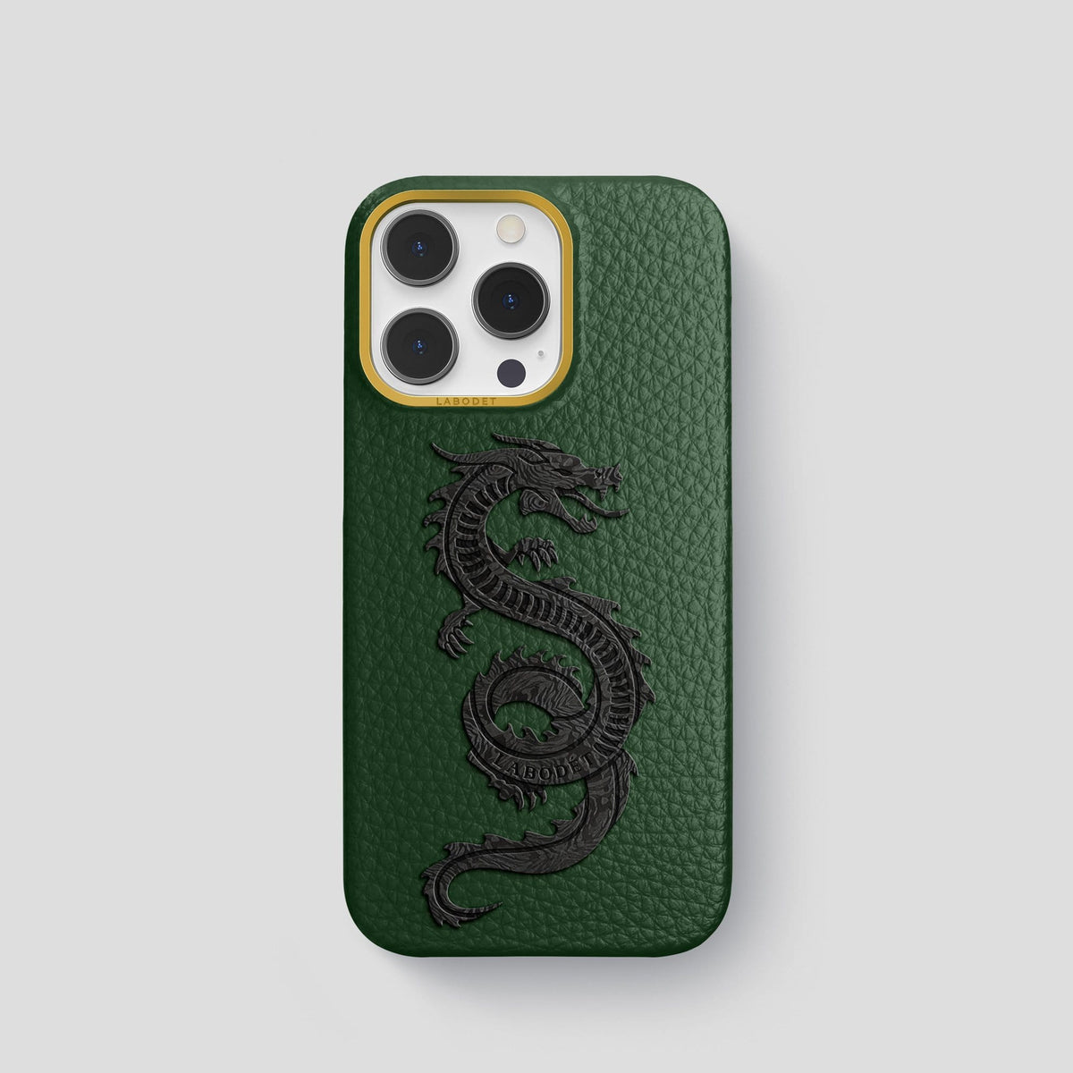 Dark Green iPhone 13 Pro Classic Case Calf with Gold Metal -1 | Dark-Green-Gold