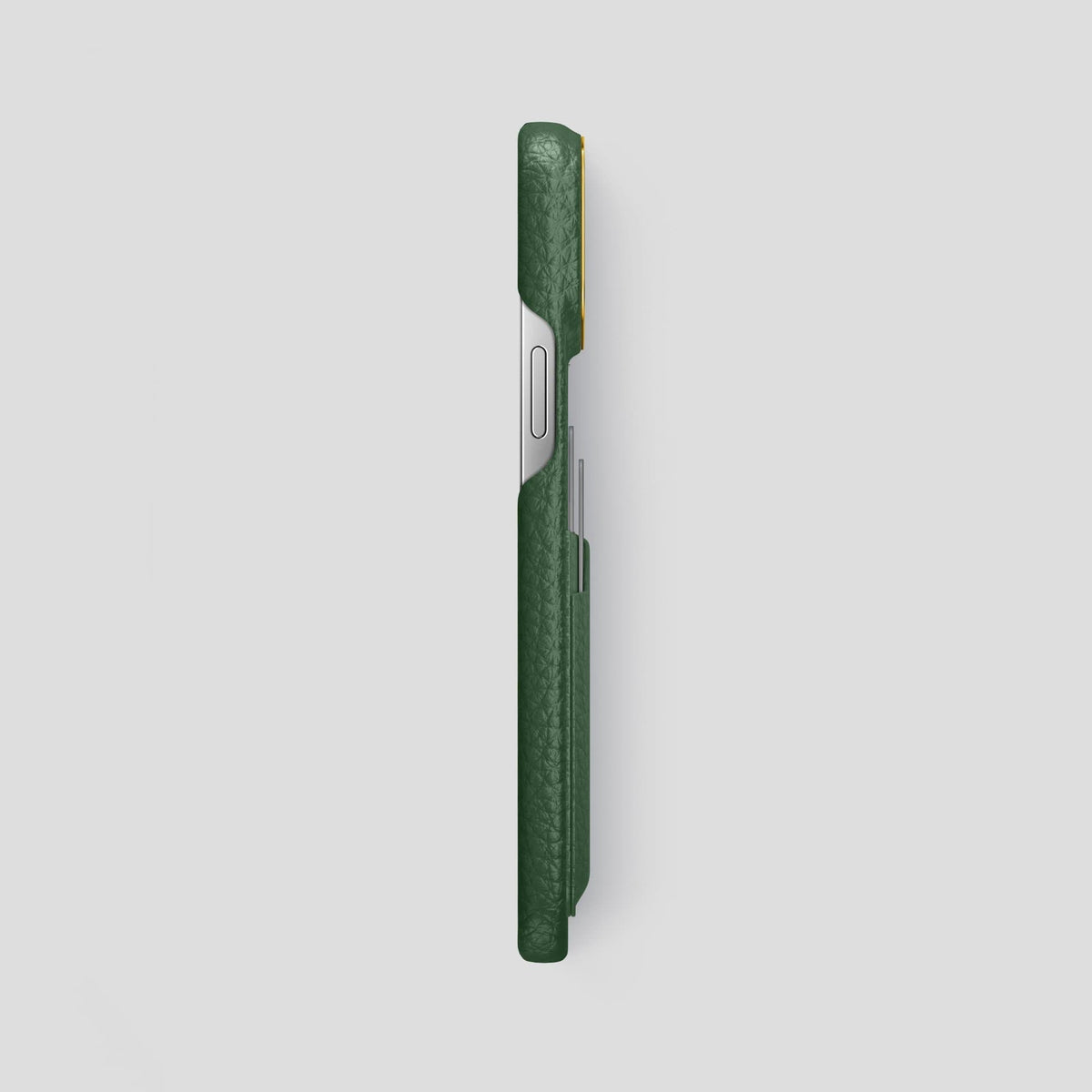 Dark Green iPhone 13 Pro Max Card Case Calf with Gold Metal -3 | Dark-Green-Gold