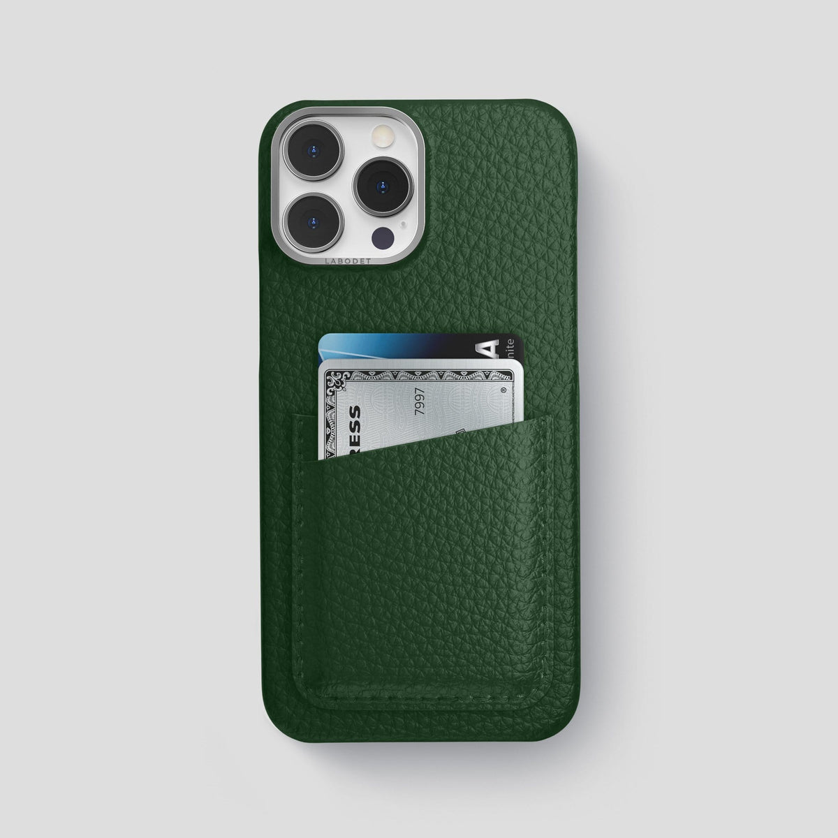 Dark Green iPhone 13 Pro Max Card Case Calf with Steel Metal -1 | Dark-Green-Steel