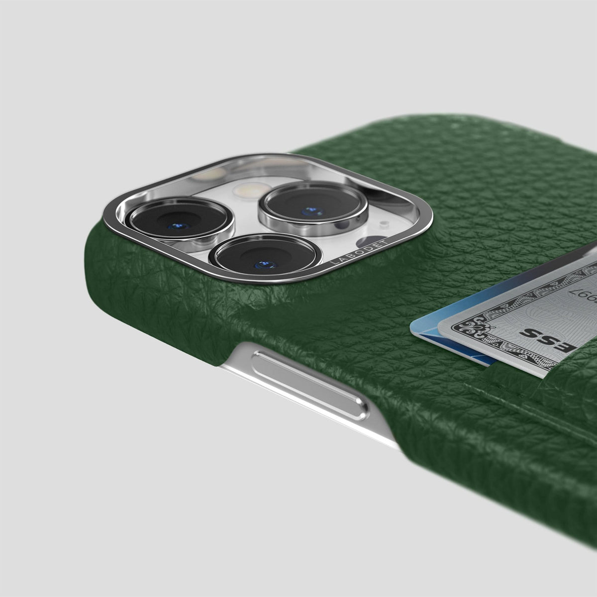Dark Green iPhone 13 Pro Max Card Case Calf with Steel Metal -5 | Dark-Green-Steel
