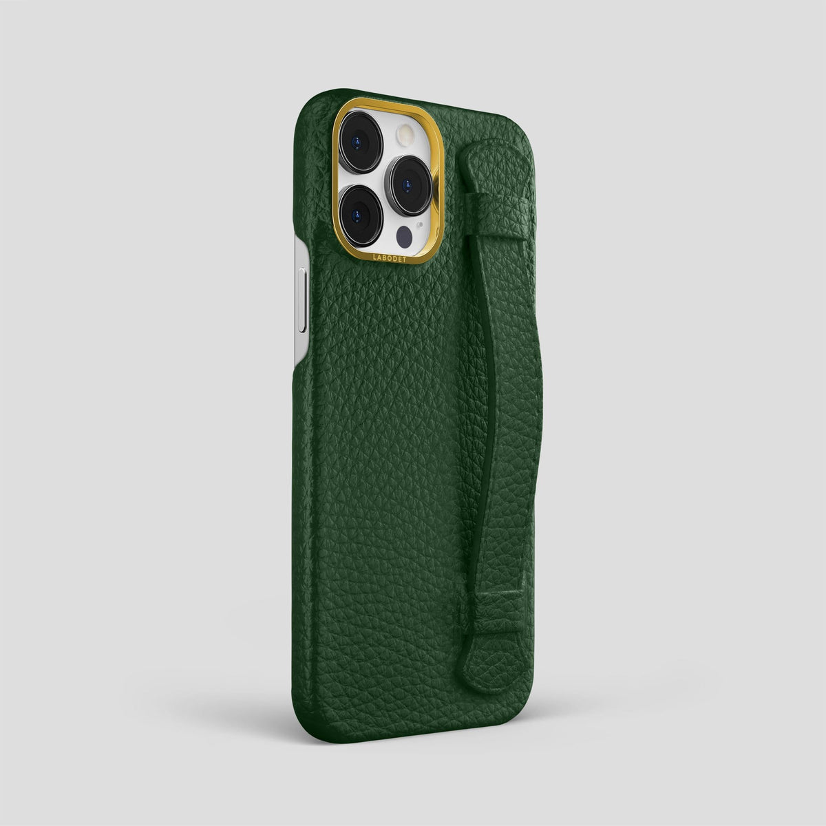 Dark Green iPhone 13 Pro Max Strap Case Calf with Gold Metal -2 | Dark-Green-Gold