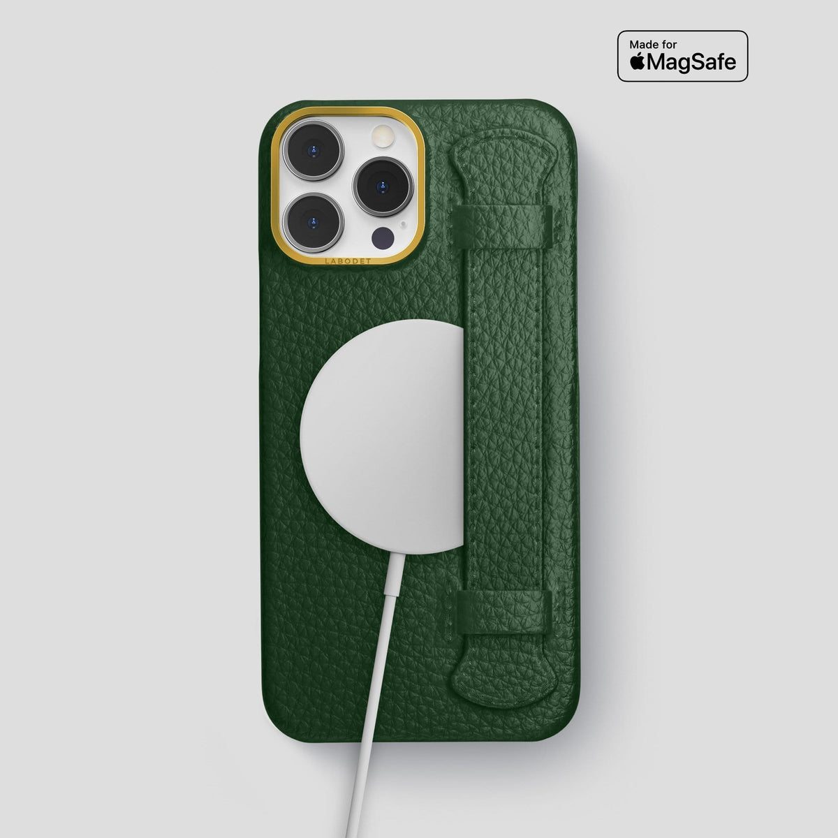 Dark Green iPhone 13 Pro Max Strap Case Calf with Gold Metal -5 | Dark-Green-Gold