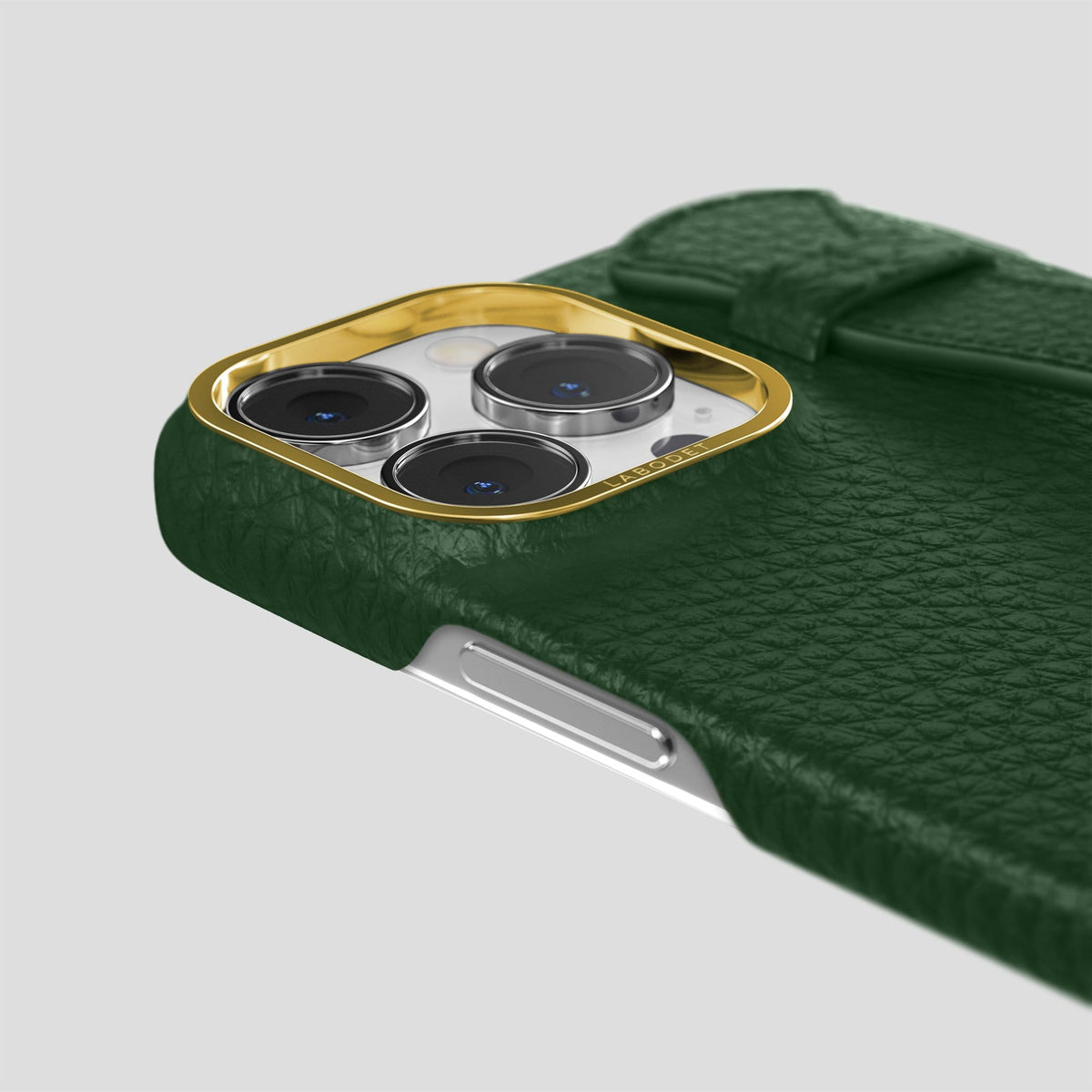 Dark Green iPhone 13 Pro Max Strap Case Calf with Gold Metal -6 | Dark-Green-Gold