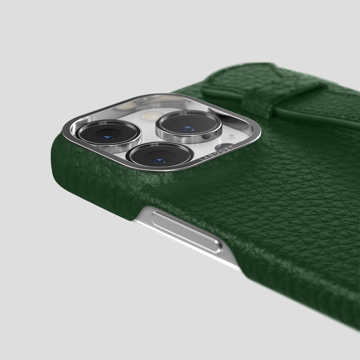 Dark Green iPhone 13 Pro Max Strap Case Calf with Steel Metal -6 | Dark-Green-Steel