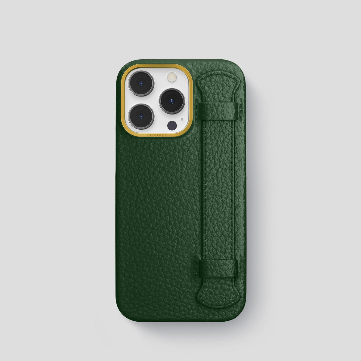 Dark Green iPhone 13 Pro Strap Case Calf with Gold Metal -1 | Dark-Green-Gold