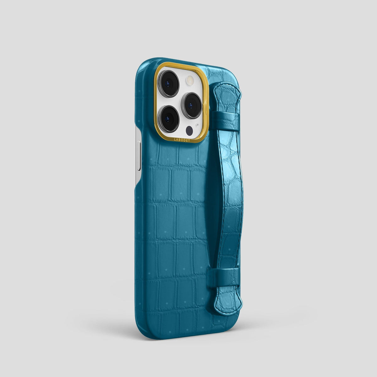 Duck Blue iPhone 13 Pro Strap Case with Gold Metal -2 | Duck-Blue-Gold