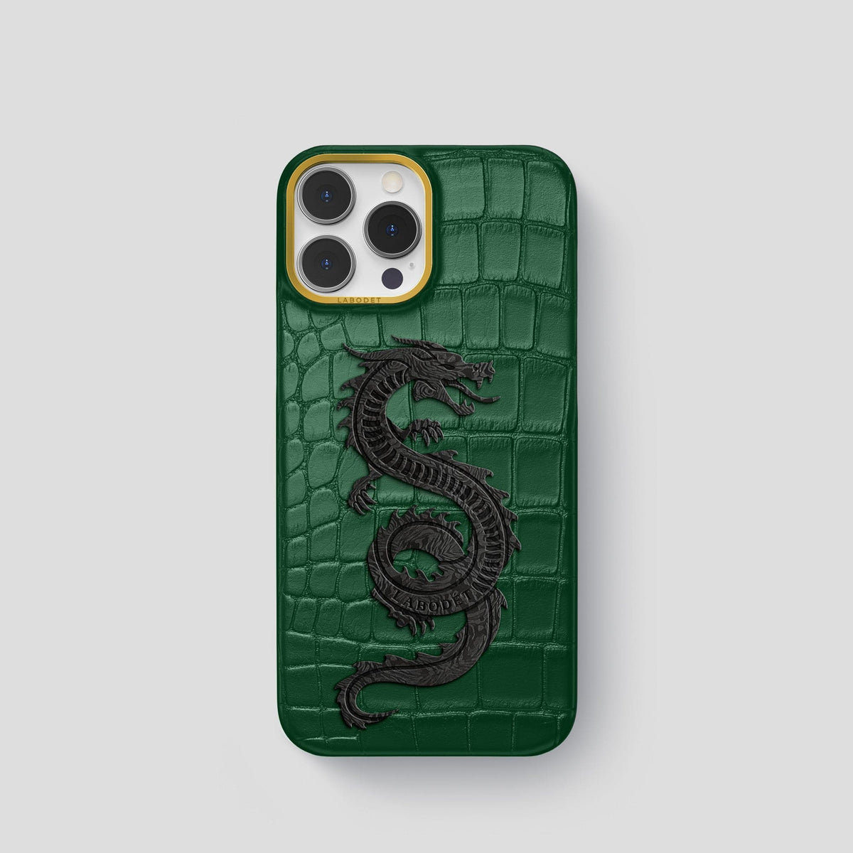 Forest-Green iPhone 13 Pro Classic Case Alligator with Gold Metal -1 | Forest-Green-Gold