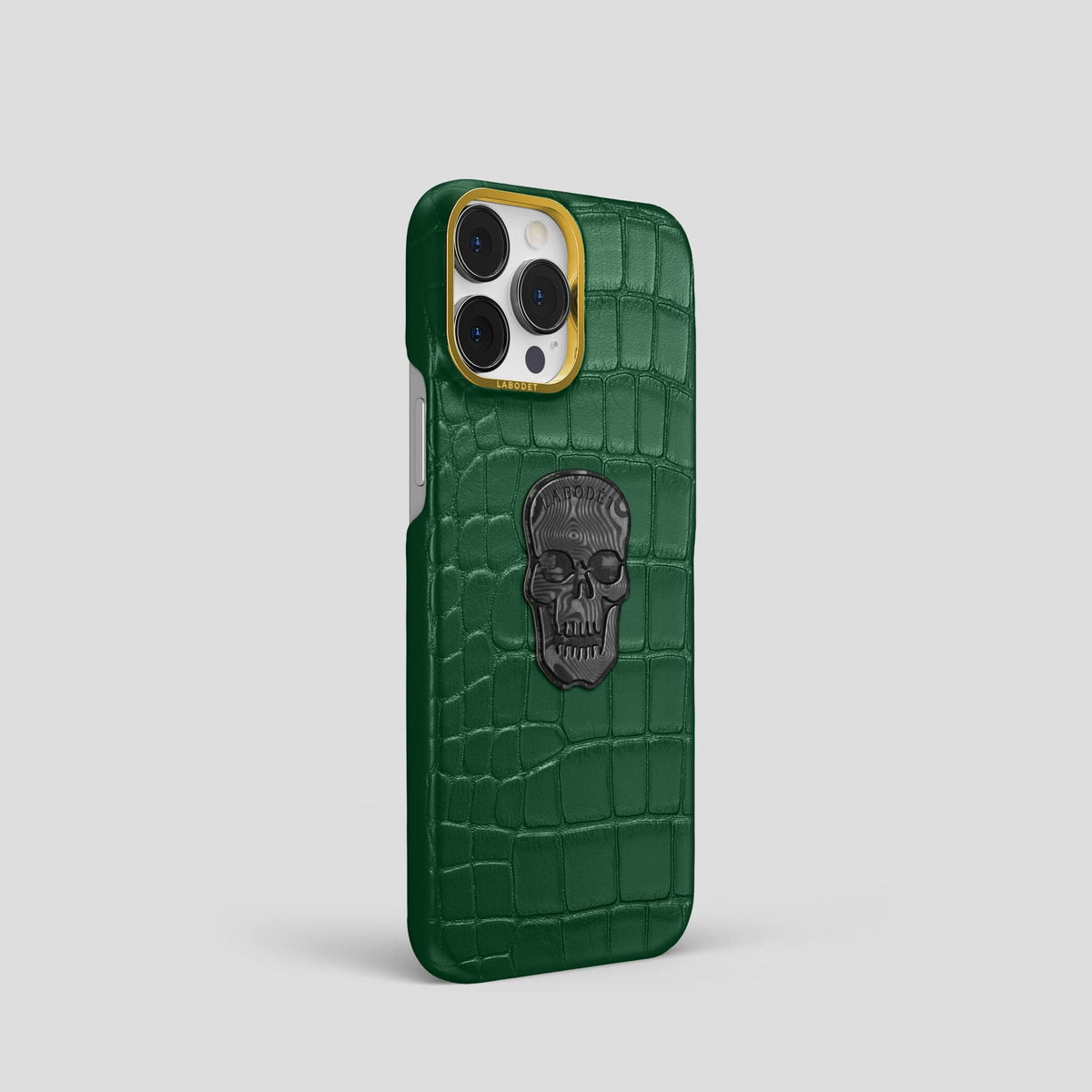 Forest-Green iPhone 13 Pro Classic Case Alligator with Gold Metal -2 | Forest-Green-Gold