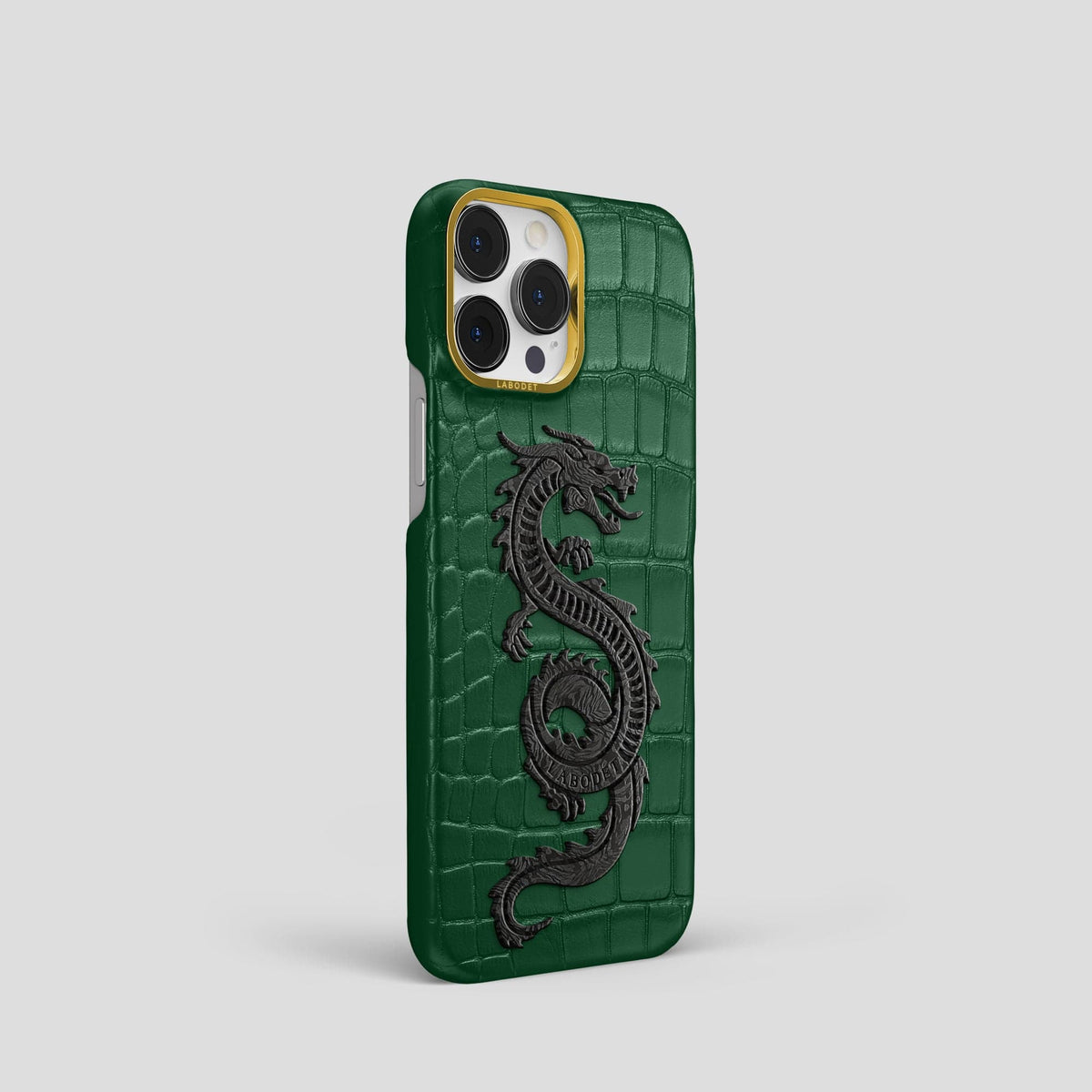 Forest-Green iPhone 13 Pro Classic Case Alligator with Gold Metal -2 | Forest-Green-Gold