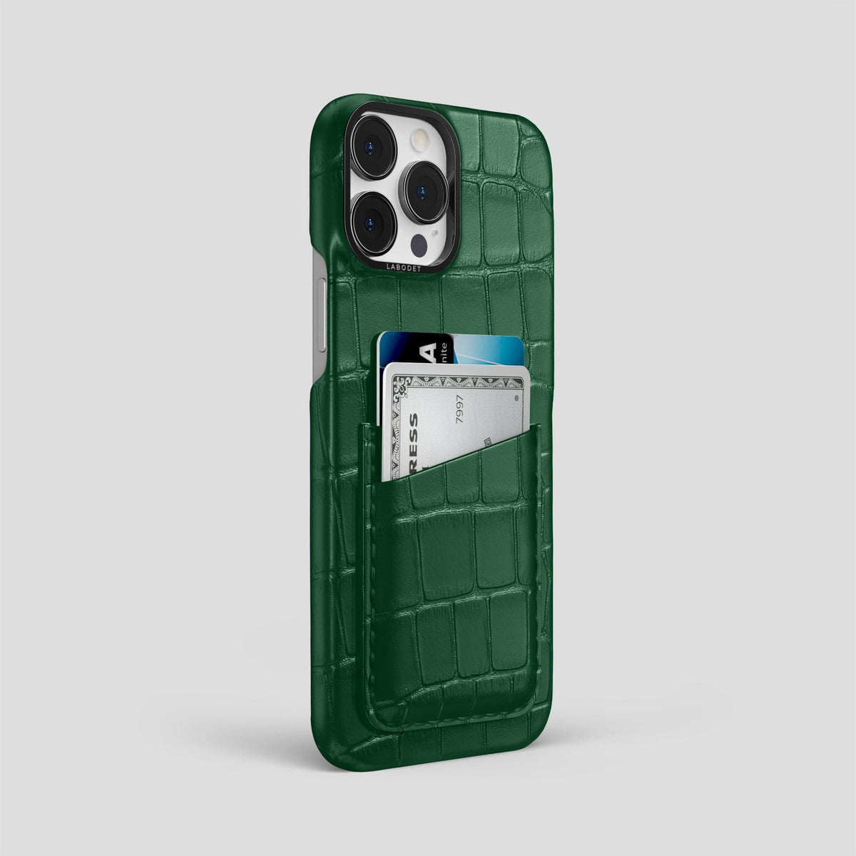 Forest-Green iPhone 13 Pro Max Card Case Alligator with Black Metal -2 | Forest-Green-Black