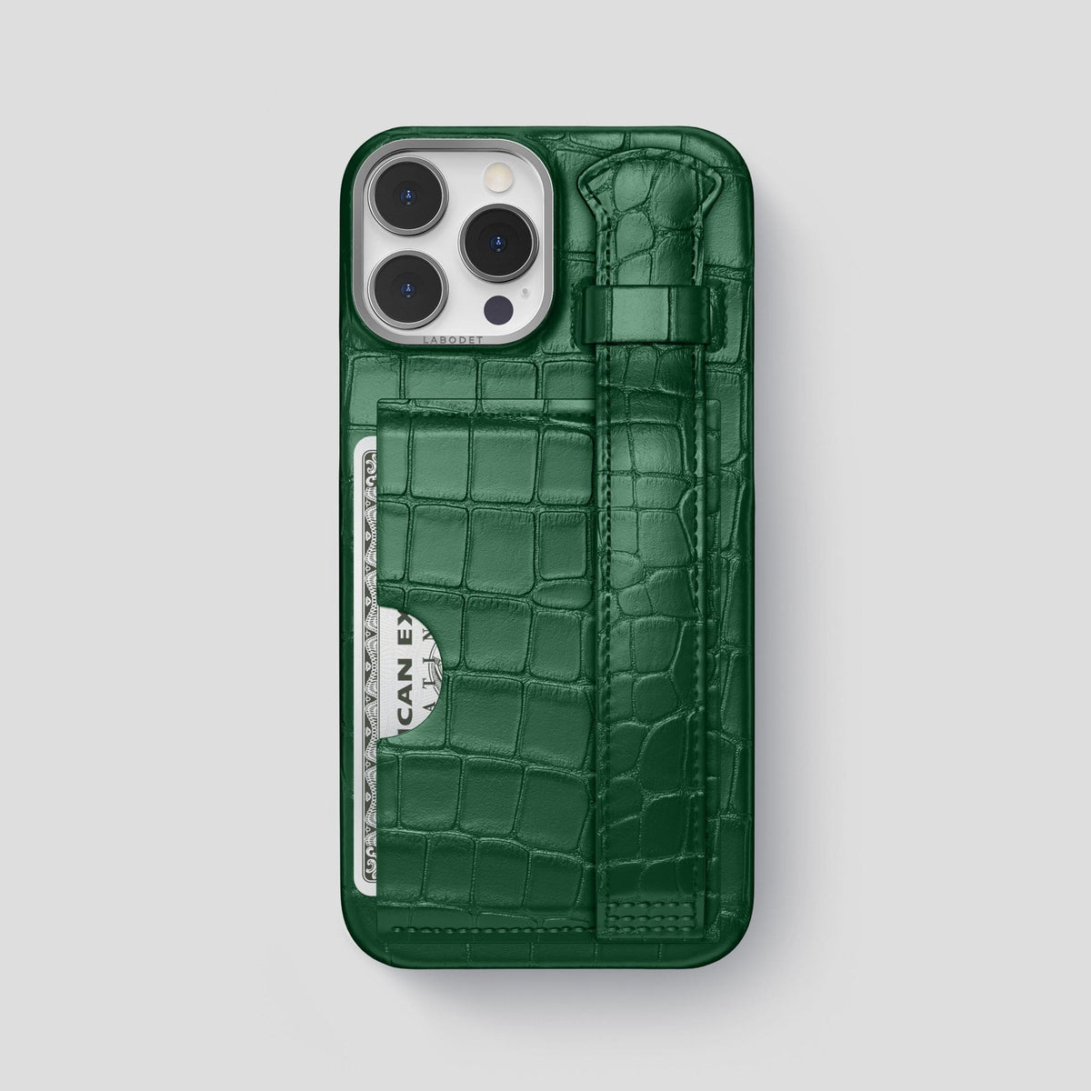 Forest-Green iPhone 13 Pro Max Cardholder Strap Case Alligator with Steel Metal -1 | Forest-Green-Steel