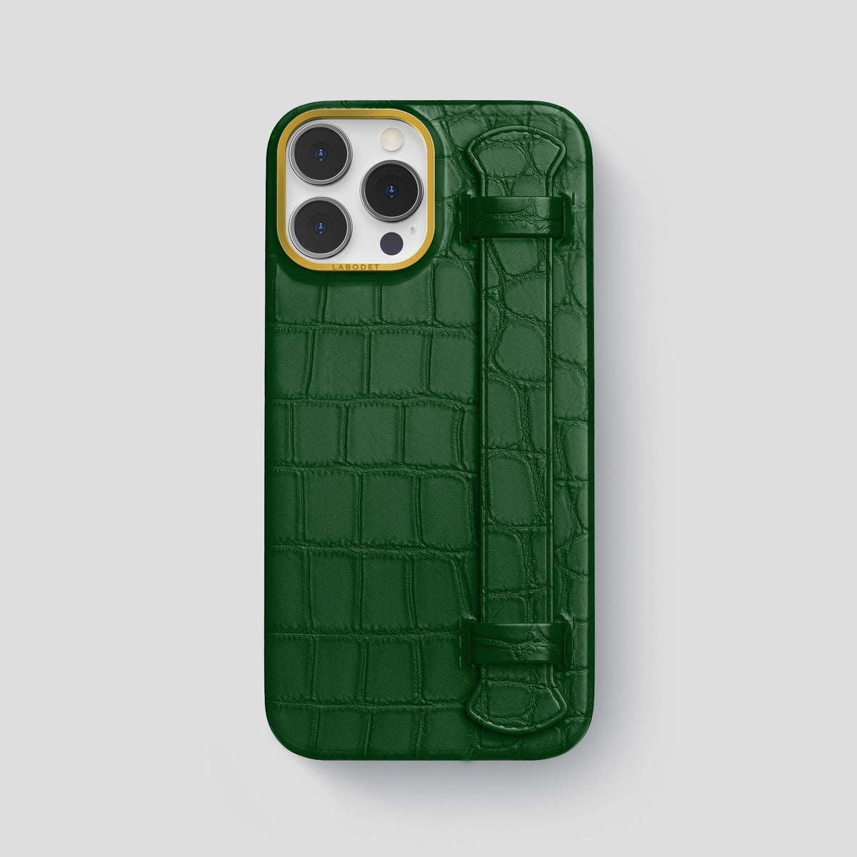 Forest-Green iPhone 13 Pro Max Strap Case Alligator with Gold Metal -1 | Forest-Green-Gold