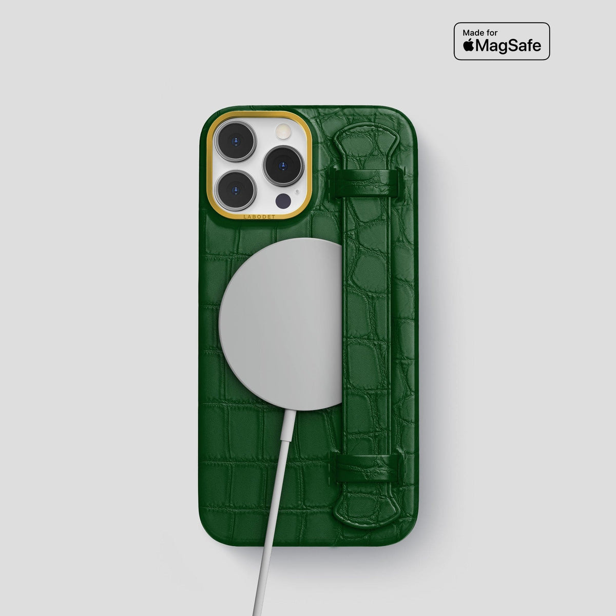 Forest-Green iPhone 13 Pro Strap Case Alligator with Gold Metal -4 | Forest-Green-Gold