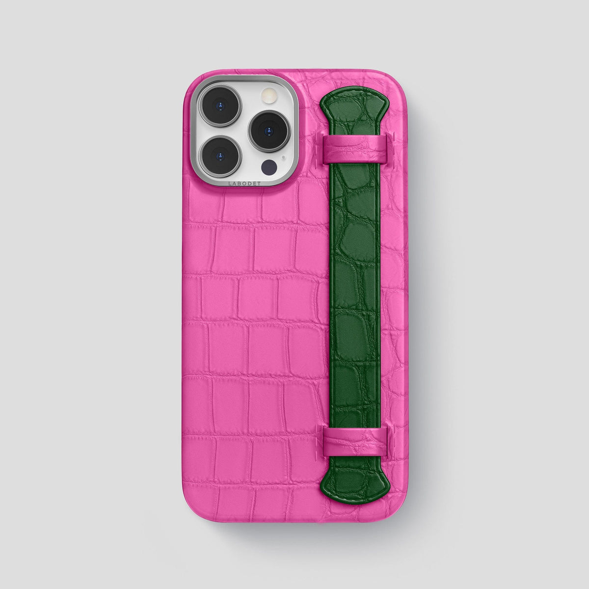 Fuchsia-Green iPhone 13 Pro Max Strap Case Alligator with Steel Metal -1 | Fuchsia-Green-Steel