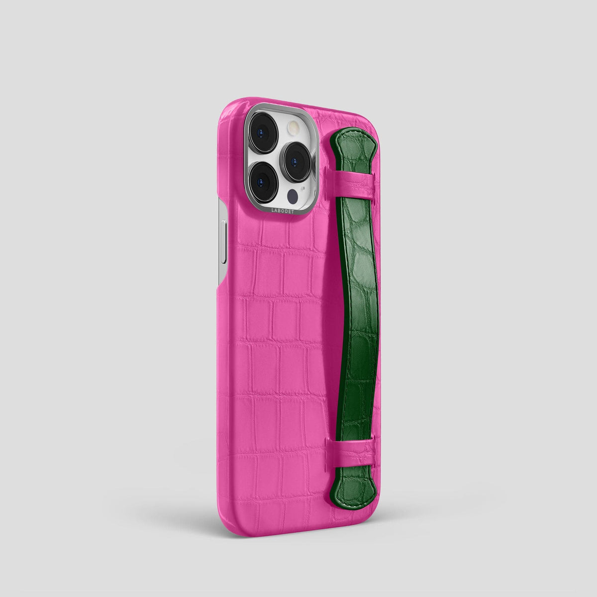 Fuchsia-Green iPhone 13 Pro Strap Case Alligator with Steel Metal -2 | Fuchsia-Green-Steel