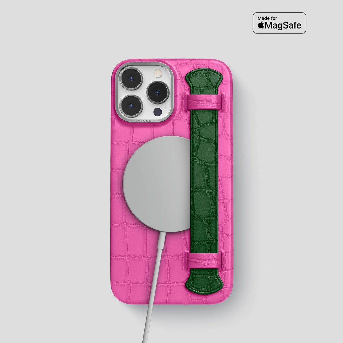 Fuchsia-Green iPhone 13 Pro Strap Case Alligator with Steel Metal -4 | Fuchsia-Green-Steel