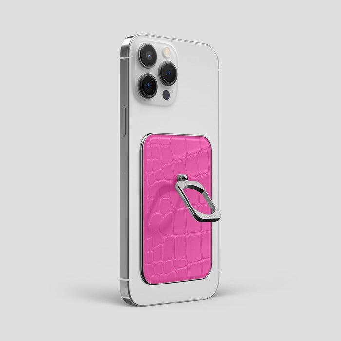 Fuchsia MagSafe Ring iPhone 13 Pro Max Alligator with Steel Metal -2 | Fuchsia-Steel