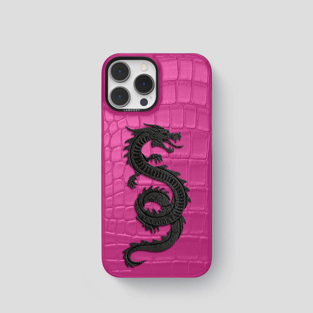 Fuchsia iPhone 13 Pro Classic Case Alligator with Black Metal -1 | Fuchsia-Black