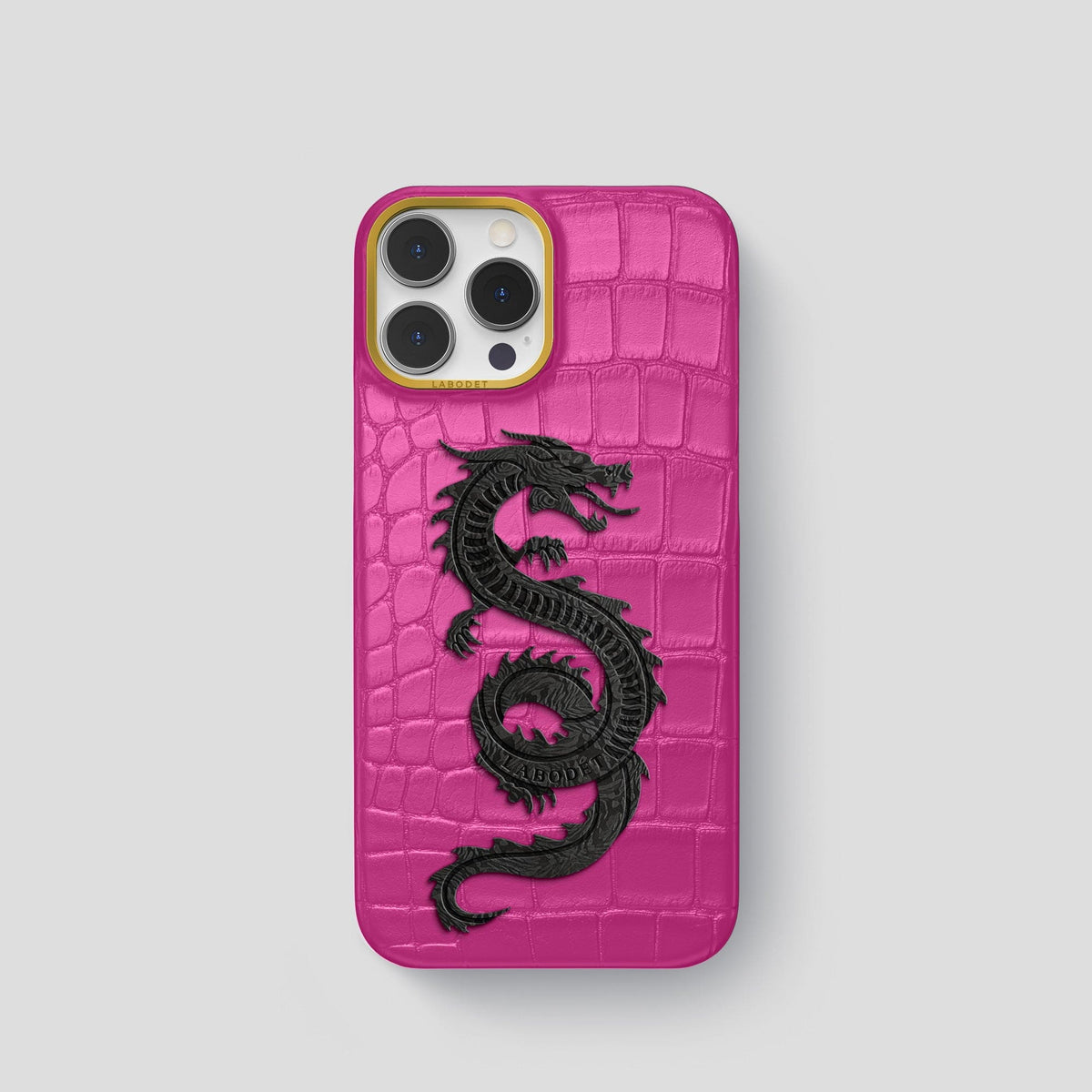 Fuchsia iPhone 13 Pro Classic Case Alligator with Gold Metal -1 | Fuchsia-Gold