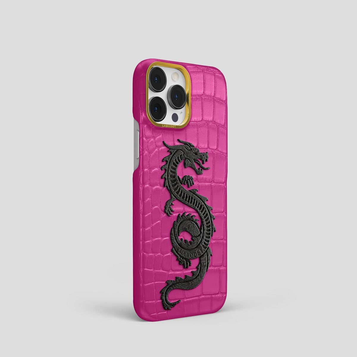 Fuchsia iPhone 13 Pro Classic Case Alligator with Gold Metal -2 | Fuchsia-Gold