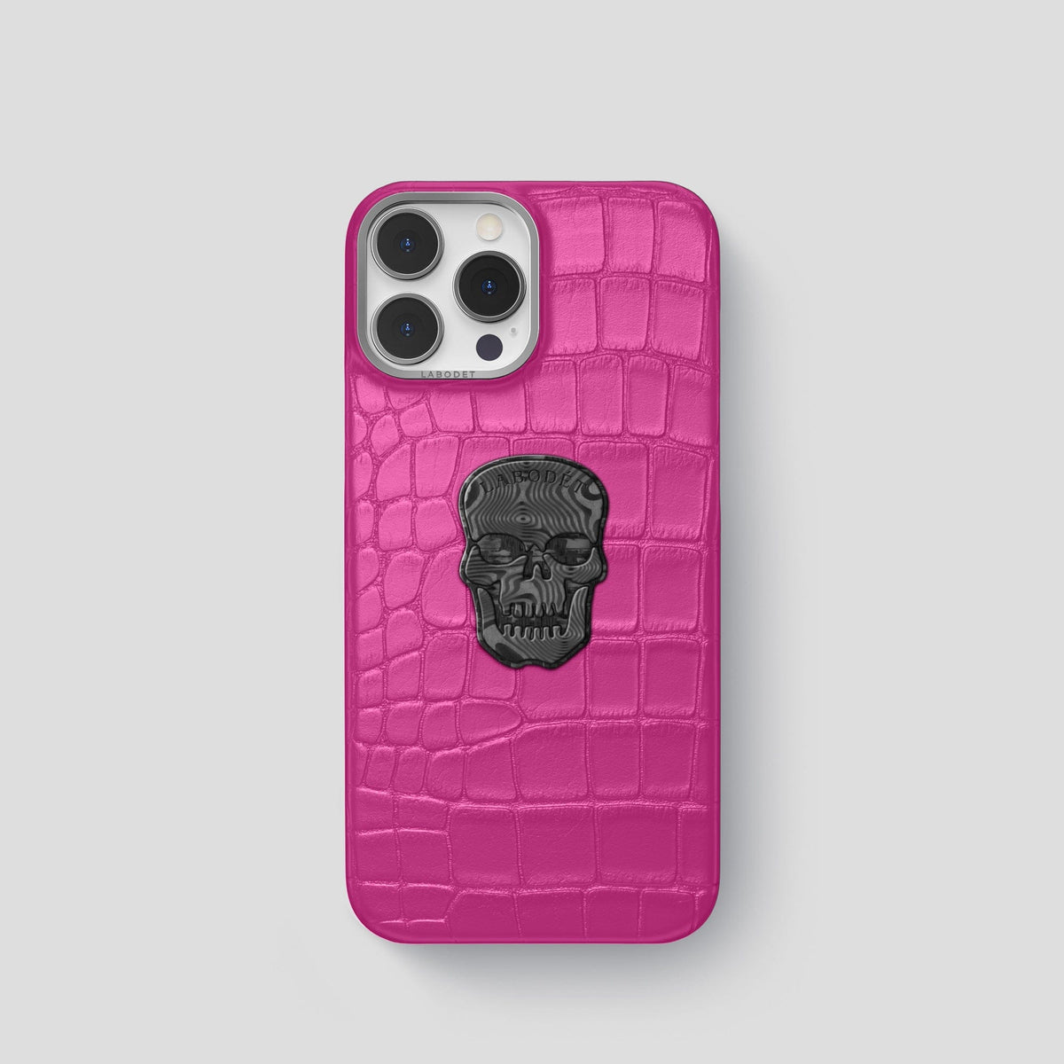 Fuchsia iPhone 13 Pro Classic Case Alligator with Steel Metal -1 | Fuchsia-Steel