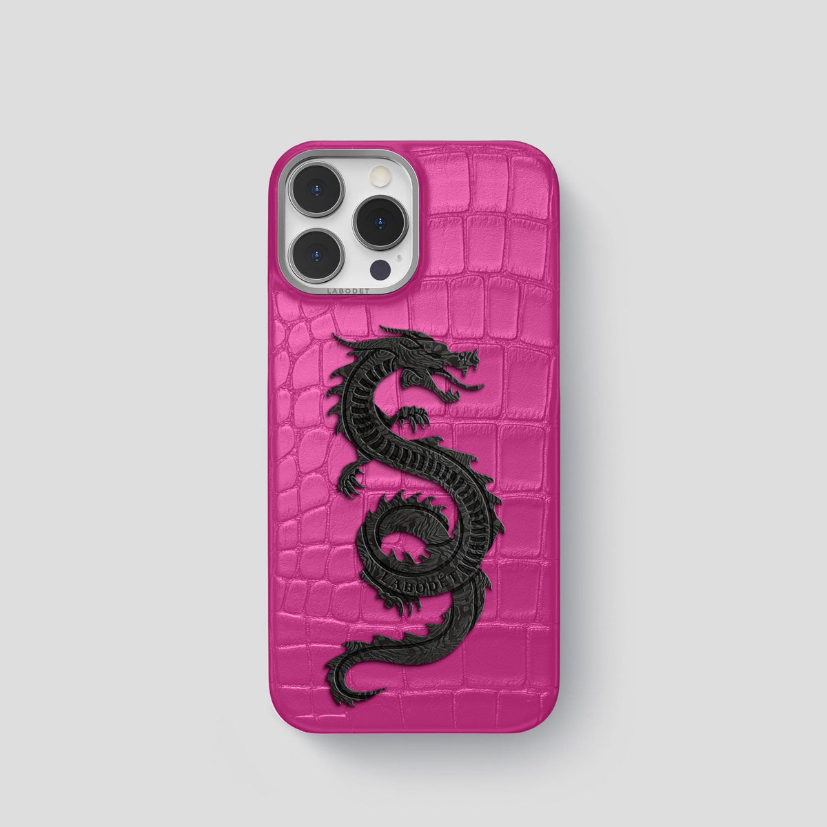 Fuchsia iPhone 13 Pro Classic Case Alligator with Steel Metal -1 | Fuchsia-Steel