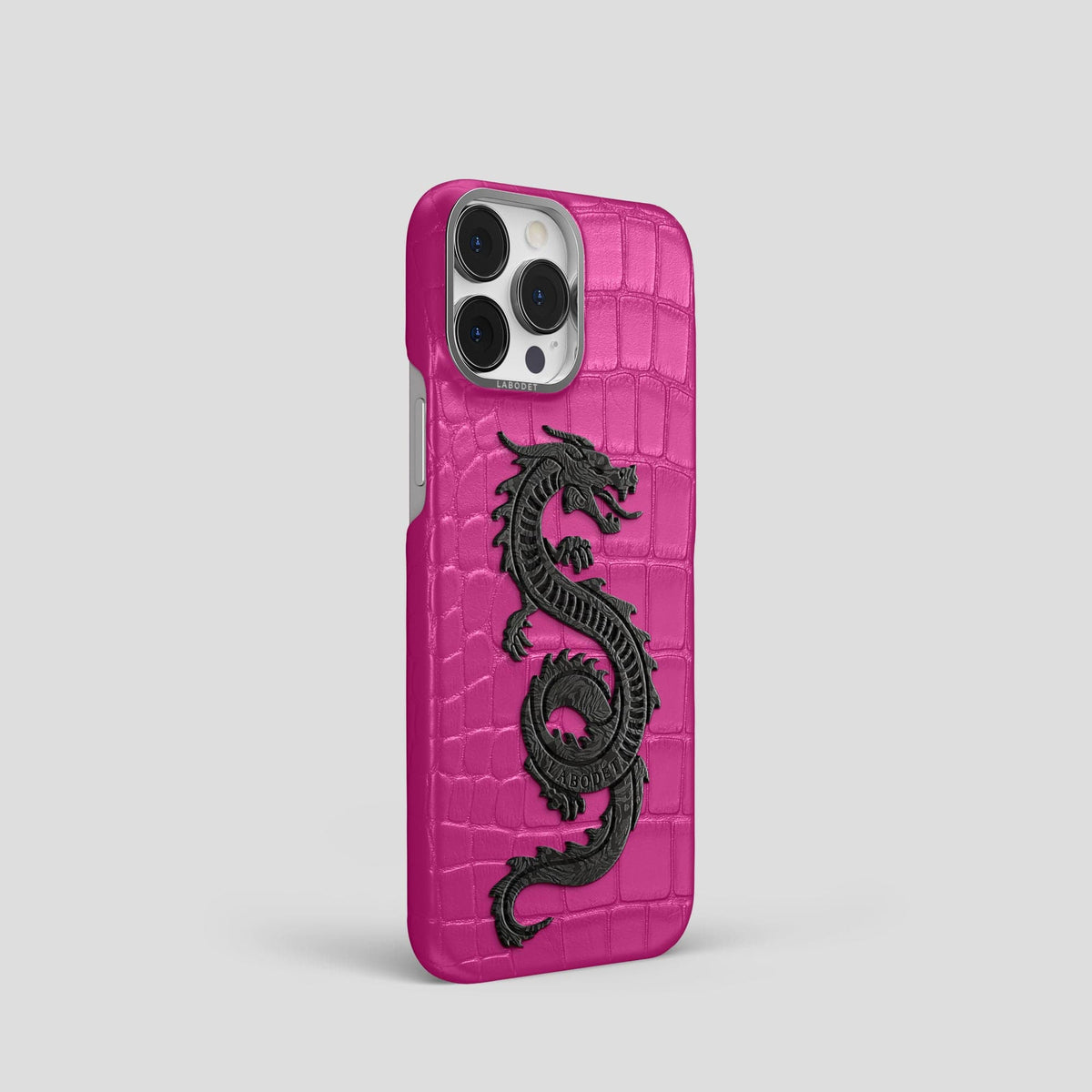 Fuchsia iPhone 13 Pro Classic Case Alligator with Steel Metal -2 | Fuchsia-Steel