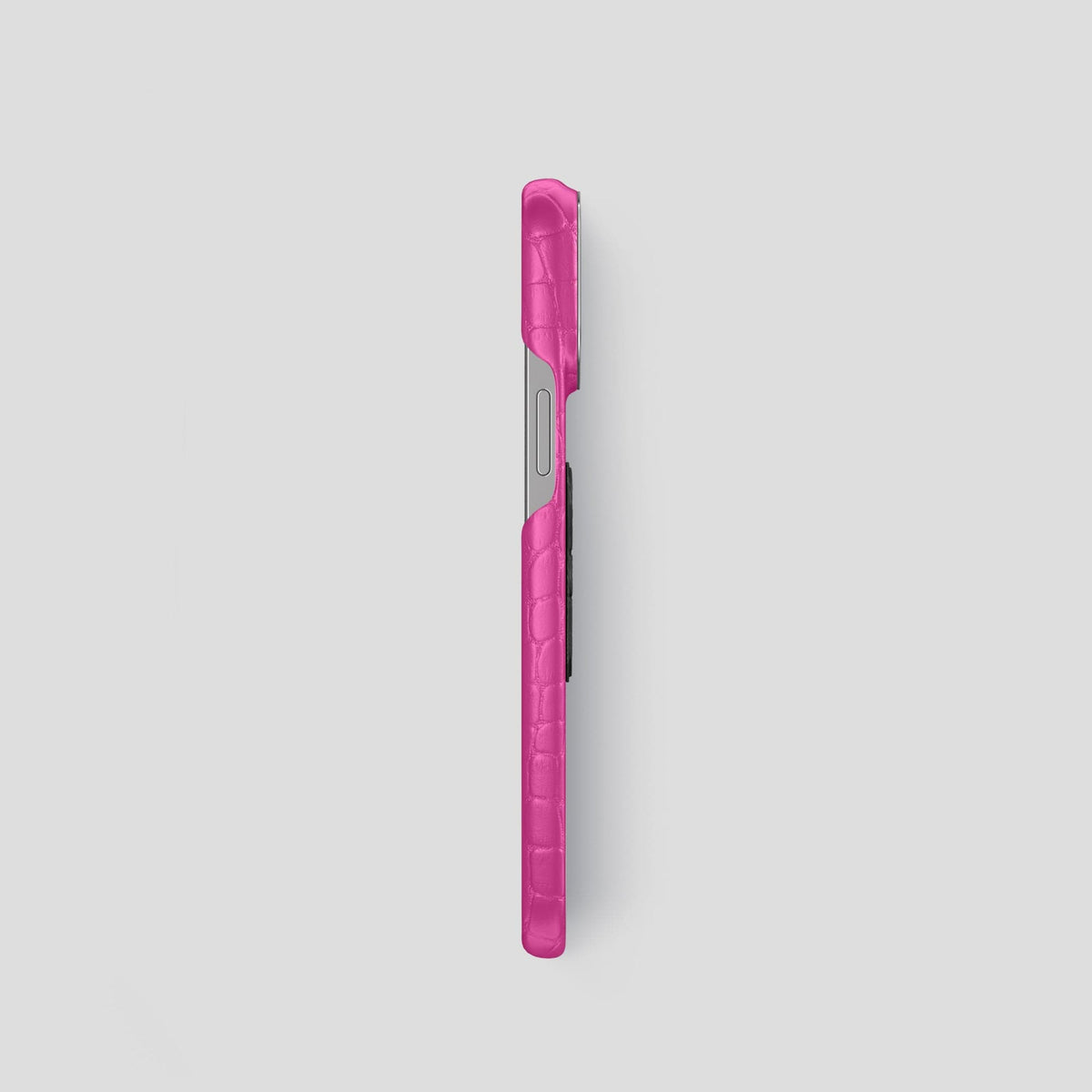 Fuchsia iPhone 13 Pro Classic Case Alligator with Steel Metal -3 | Fuchsia-Steel