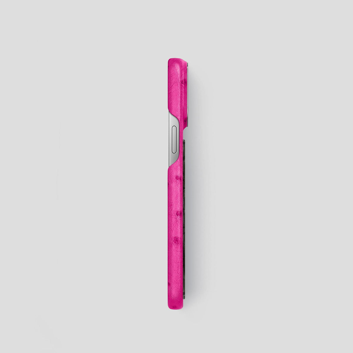 Fuchsia iPhone 13 Pro Classic Case Ostrich with Steel Metal -3 | Fuchsia-Steel