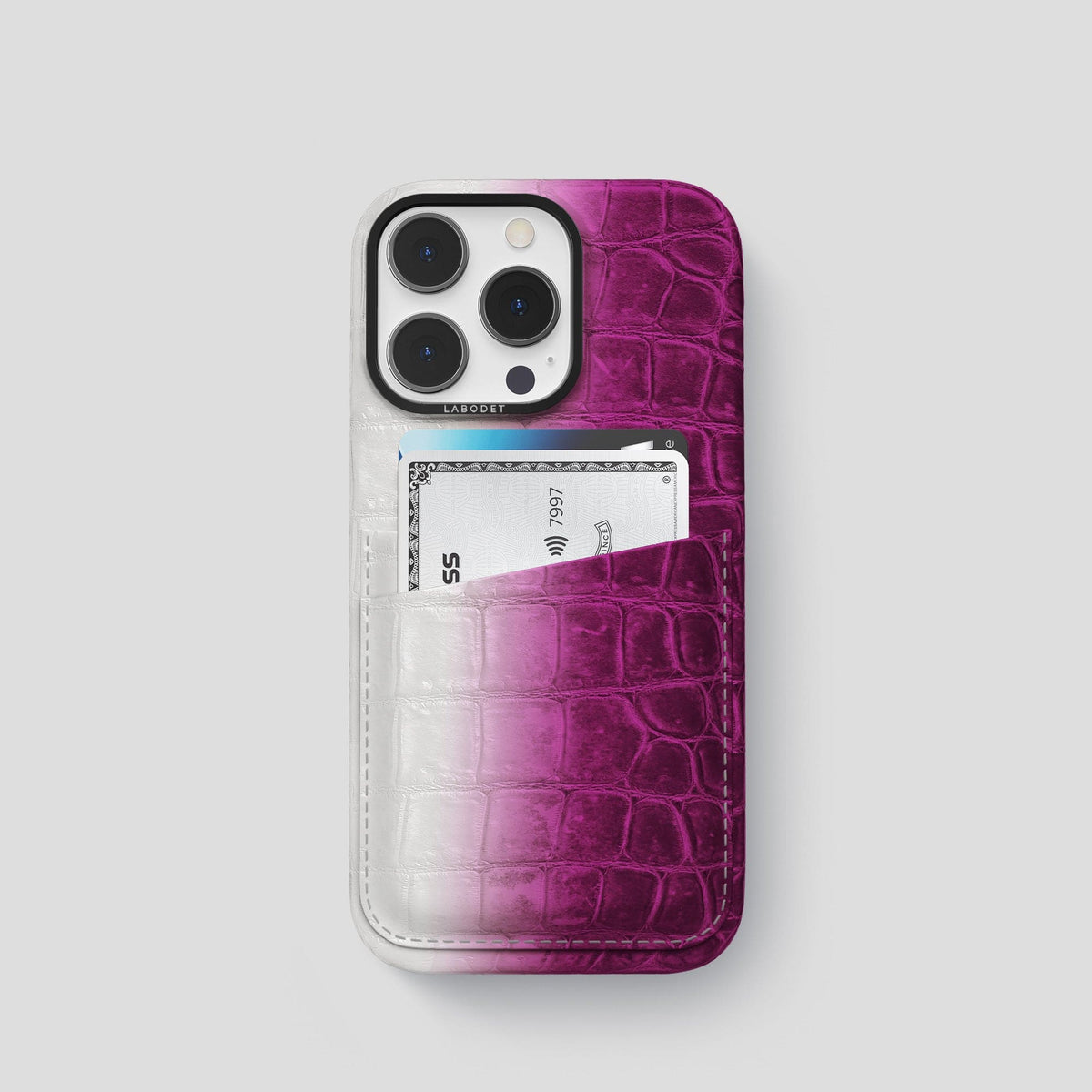 Fuchsia iPhone 13 Pro Himalaya Card Case with Black Metal -1 | Fuchsia-Black