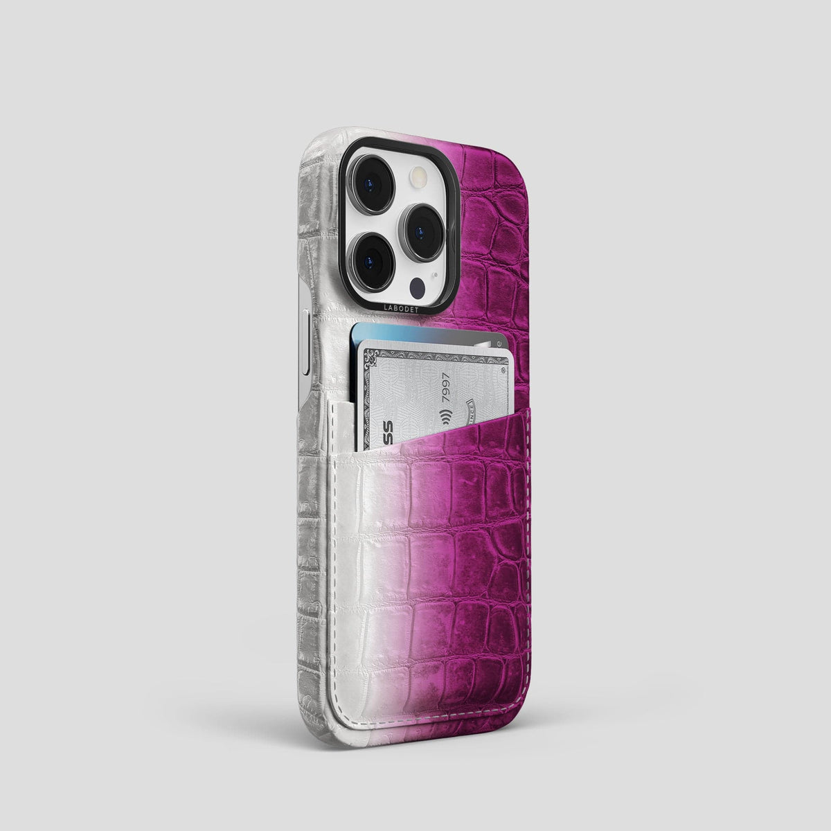 Fuchsia iPhone 13 Pro Himalaya Card Case with Black Metal -2 | Fuchsia-Black