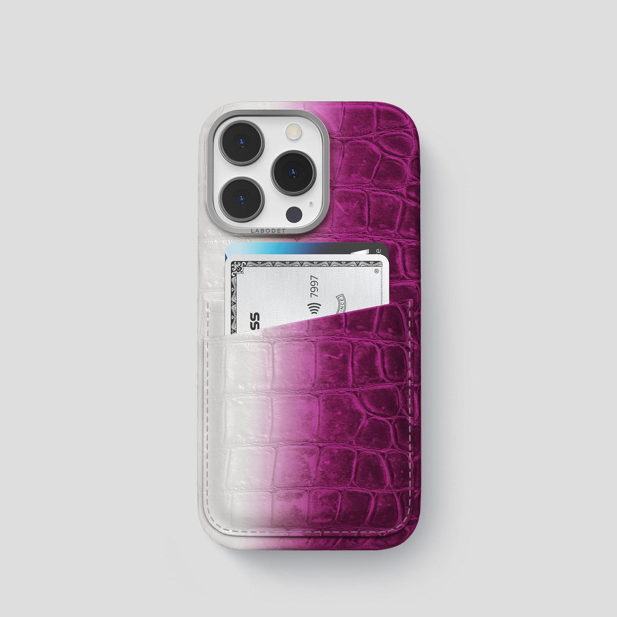 Fuchsia iPhone 13 Pro Himalaya Card Case with Steel Metal -1 | Fuchsia-Steel
